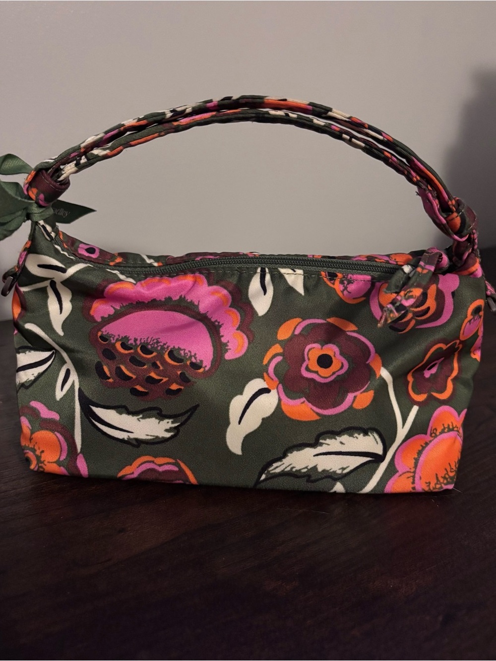 Vera Bradley Bubbly Flowers nylon bag in olive green